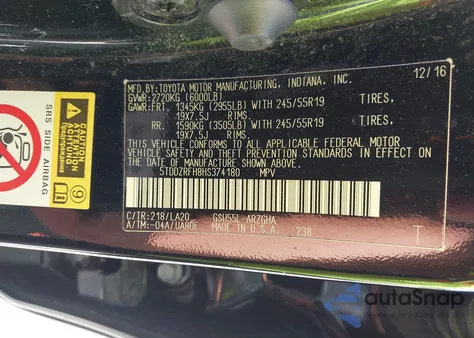 2017 Toyota Highlander Limited Platinum z USA, uszkodzony, nr VIN 5TDDZRFH8HS374180